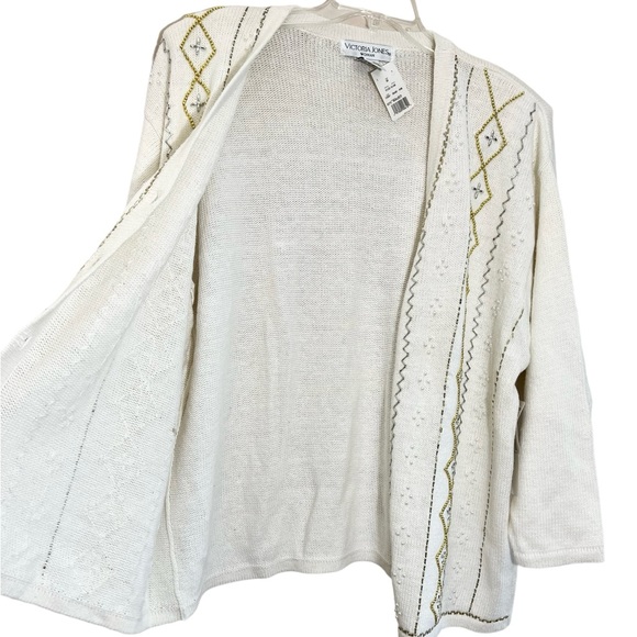 NWT Victoria Jones beautiful beaded eggshell white cardigan sweater size 3X - Picture 3 of 10